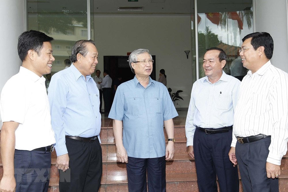 Ông Trần Quốc Vượng, Ủy viên Bộ Chính trị, Thường trực Ban Bí thư và các đại biểu dự buổi làm việc của Bộ Chính trị với Ban Thường vụ Tỉnh ủy Cà Mau, Chiều 17/9/2020. (Ảnh: Thanh Vũ/TTXVN).
