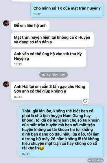Tin nhắn ông Hải trao đổi với người xin gạo.