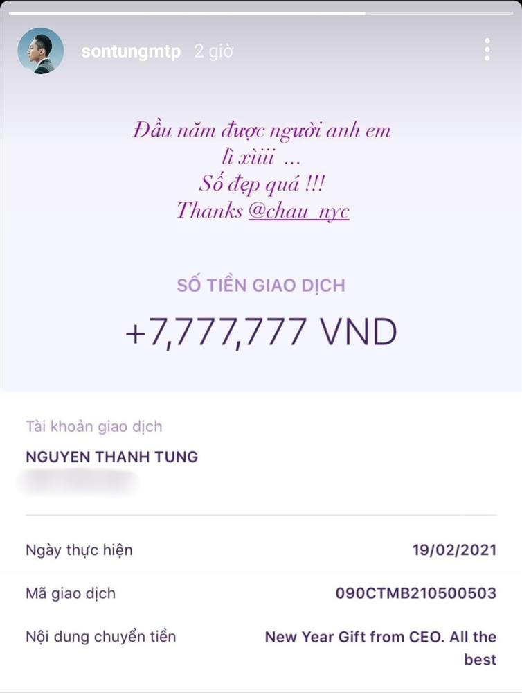 Sơn Tùng nhận số tiền “khủng” từ CEO dịp năm mới.  Nguồn: Facebook.