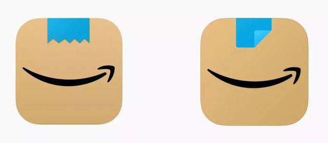 Sự khác biệt giữa logo cũ (trái) và mới (phải) của Amazon.