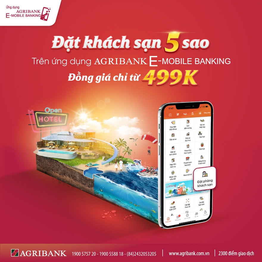 Đặt phòng khách sạn 5 sao giá chỉ từ 499k ngay trên ứng dụng Agribank E-Mobile Banking