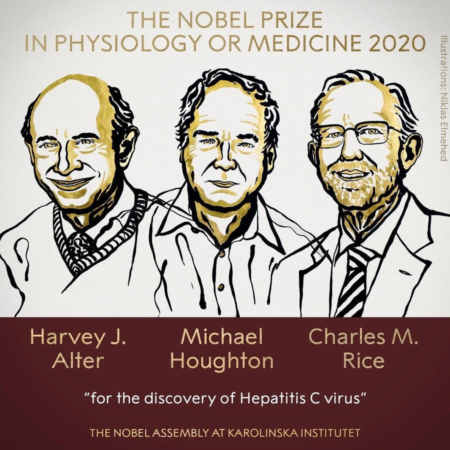 Ba nhà khoa học đoạt giải Nobel Y học 2020.