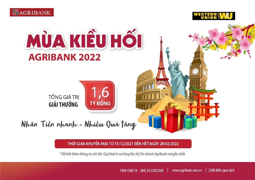 Ưu đãi hấp dẫn cùng chương trình Mùa kiều hối năm 2022 'Nhận tiền nhanh – Nhiều quà tặng' của Agribank
