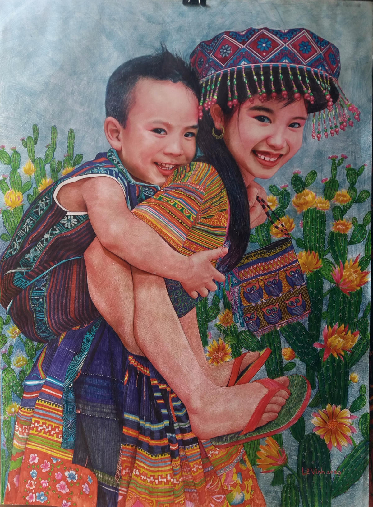 Một số tác phẩm tranh khổ lớn bằng bút bi của Lê Vinh.