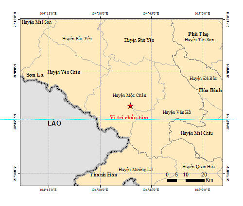 Trận động đất 5,3 độ vừa xảy ra ở Sơn La. Ảnh Google Map.  