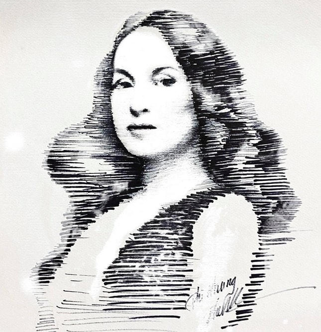 Chân dung Phi Nhung qua nét vẽ của Hồng Minh. 