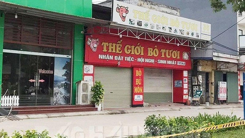 Nhà hàng Thế giới bò tươi nơi 4 bệnh nhân mắc Covid-19 đã làm việc. Ảnh: báo Hải Dương.