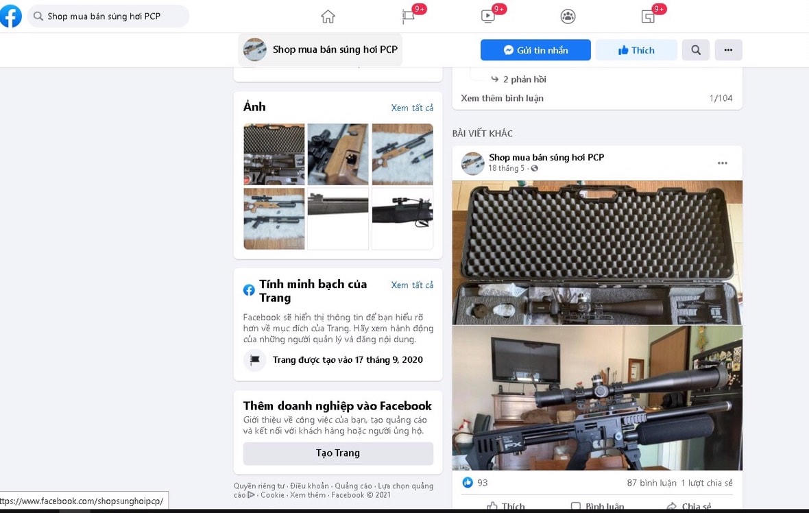 Shop bán súng hơi công khai trên mạng xã hội.