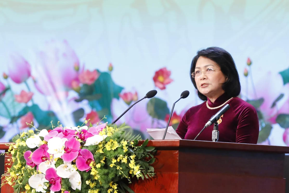 Phó Chủ tịch nước Đặng Thị Ngọc Thịnh phát biểu tại Đại hội. Ảnh: Quang Vinh.