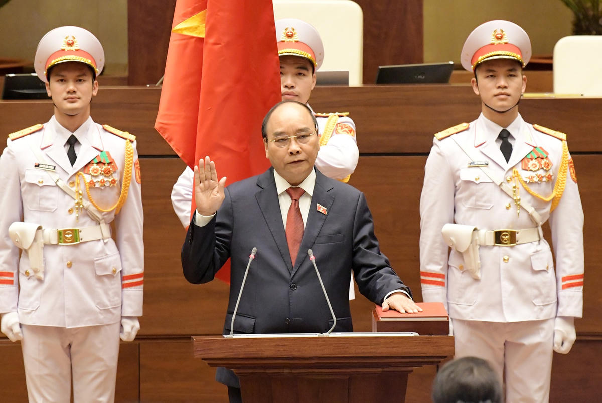Ông Nguyễn Xuân Phúc trong lần tuyên thệ nhậm chức Chủ tịch nước hồi tháng 4/2021.