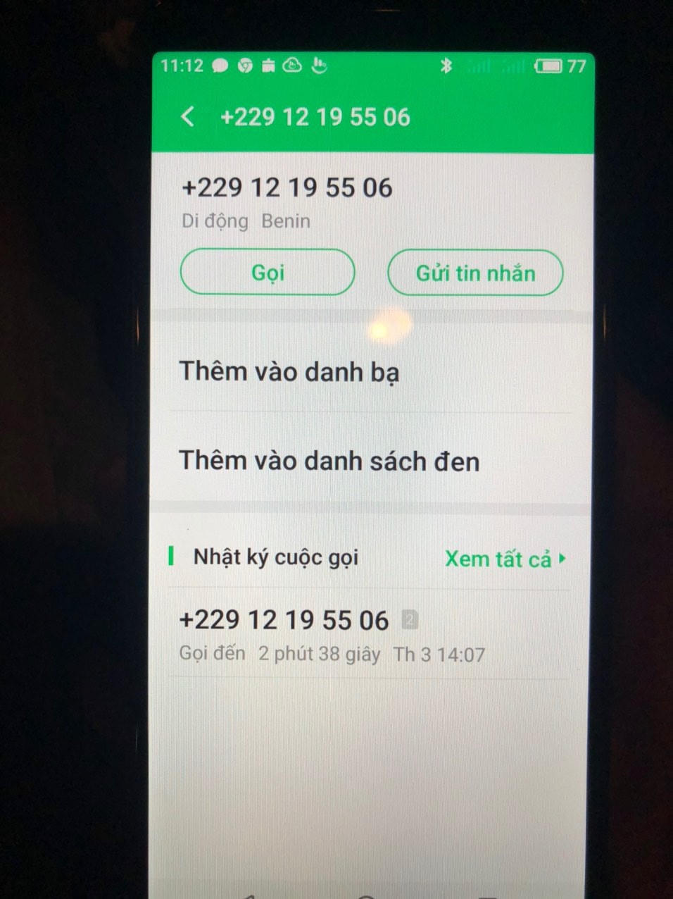 Số điện thoại đối tượng sử dụng để gọi điện lừa.