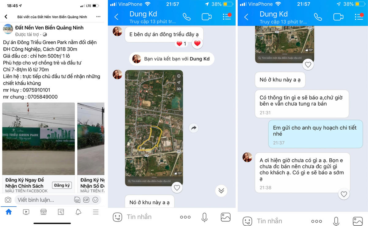 Nội dung quảng cáo Dự án “ma” Đông Triều Green Park trên mạng xã hội.  