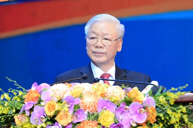 Tổng Bí thư, Chủ tịch nước Nguyễn Phú Trọng phát biểu tại Lễ kỷ niệm. Ảnh: Tiền Phong.