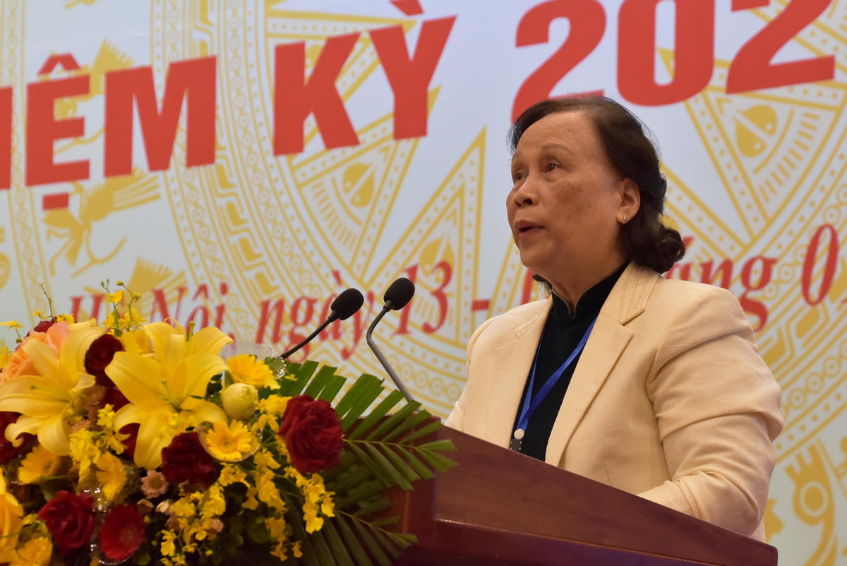 Chủ tịch Hội Người cao tuổi Việt Nam khóa V Phạm Thị Hải Chuyền phát biểu khai mạc Đại hội.