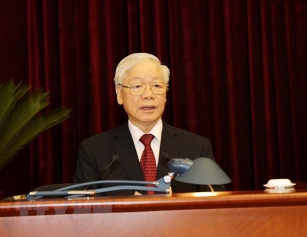 Tổng Bí thư Nguyễn Phú Trọng phát biểu khai mạc Hội nghị. (Ảnh: TTXVN).