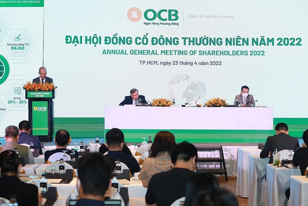 Phiên họp đại hội cổ đông OCB sáng 23/4. Ảnh: OCB