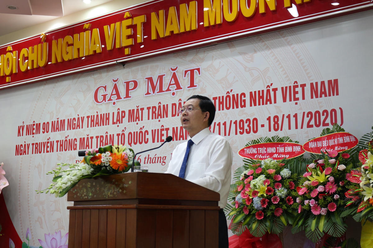 Ông Hồ Quốc Dũng, Bí thư Tỉnh uỷ, Chủ tịch UBND tỉnh Bình Định phát biểu tại buổi gặp mặt.
