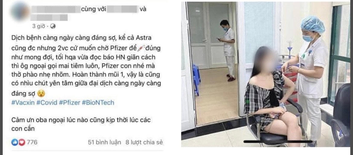 Bài đăng của V.P.A. về việc tiêm phòng vaccine Covid-19 trên trang Facebook cá nhân. 