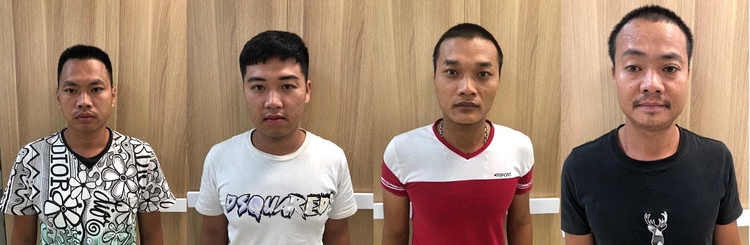 Đối tượng Phương, Trà, Hội, Hùng (từ trái qua). Ảnh CA Hà Nội. 
