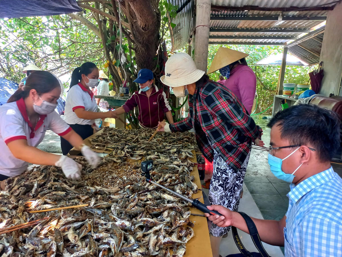 Cá nục sau khi chế biến sẽ được để nguội, sau đó đóng gói gửi vào TP Hồ Chí Minh.