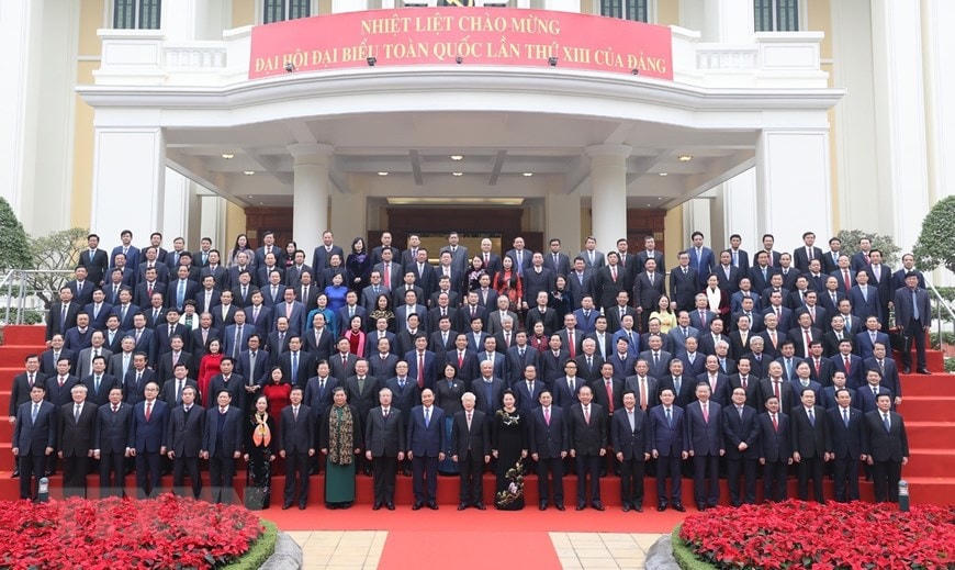 Tổng Bí thư, Chủ tịch nước Nguyễn Phú Trọng, Thủ tướng Nguyễn Xuân Phúc và Chủ tịch Quốc hội Nguyễn Thị Kim Ngân, các đồng chí lãnh đạo Đảng, Nhà nước và Ban Chấp hành Trung ương Đảng Cộng sản Việt Nam khóa XII, nhiệm kỳ 2016-2021. Ảnh: Trí Dũng/TTXVN.