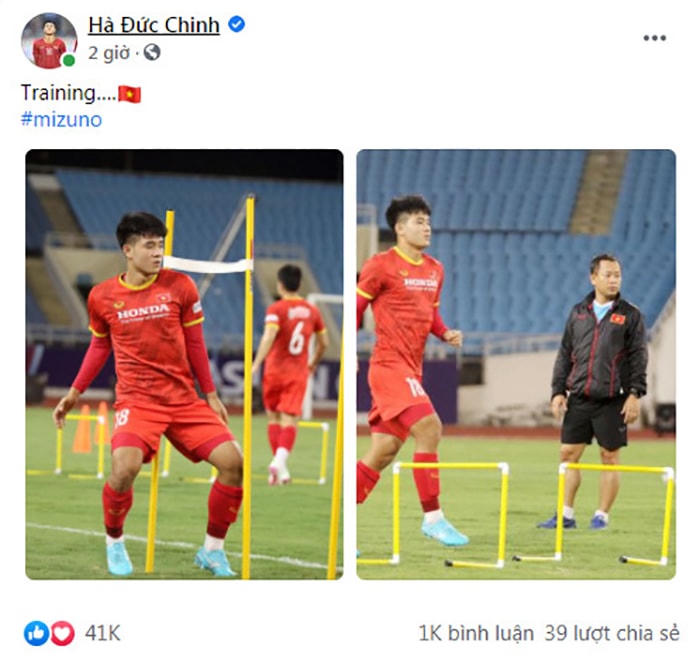 Hà Đức Chinh đăng tải hình ảnh nỗ lực tập luyện tại Mỹ Đình