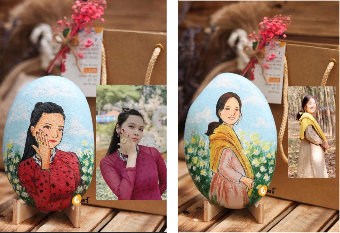 Hình ảnh người phụ nữ được khắc hoạ lên sỏi. Nguồn: Sỏi nghệ thuật - G.Art. 