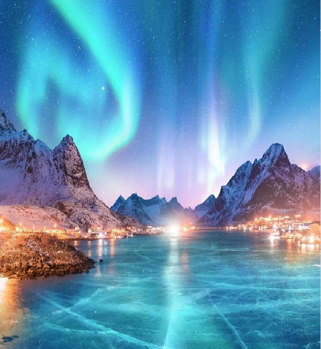 Trượt băng nghệ thuật ở Aurora Borealis.