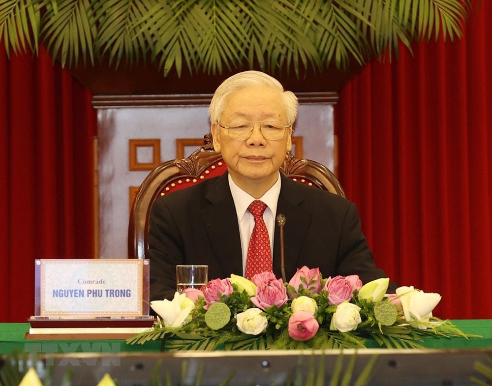 Tổng Bí thư Nguyễn Phú Trọng phát biểu tại Hội nghị thượng đỉnh giữa Đảng Cộng sản Trung Quốc với các chính đảng trên thế giới. (Ảnh: TTXVN).