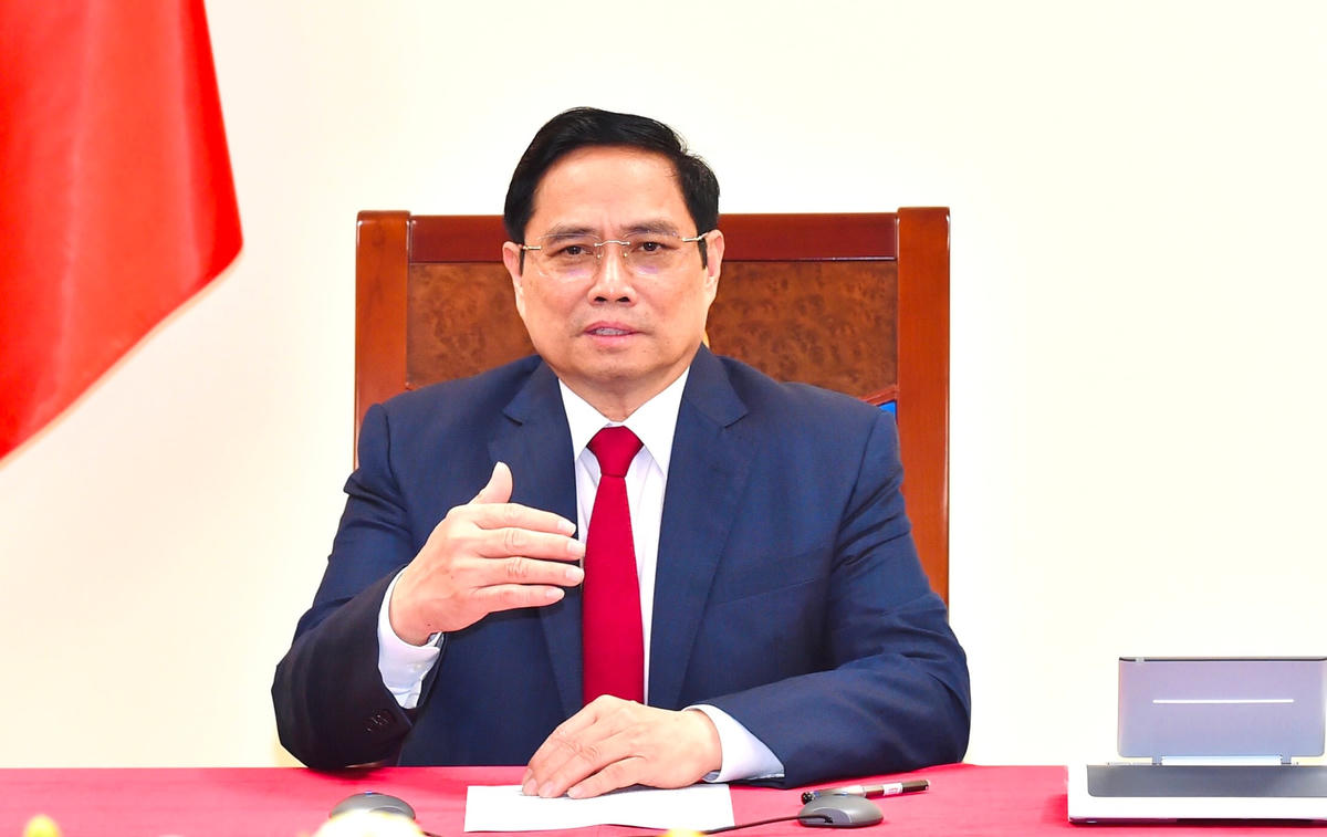 Thủ tướng Phạm Minh Chính điện đàm với Tổng Giám đốc WHO. Ảnh: VGP.