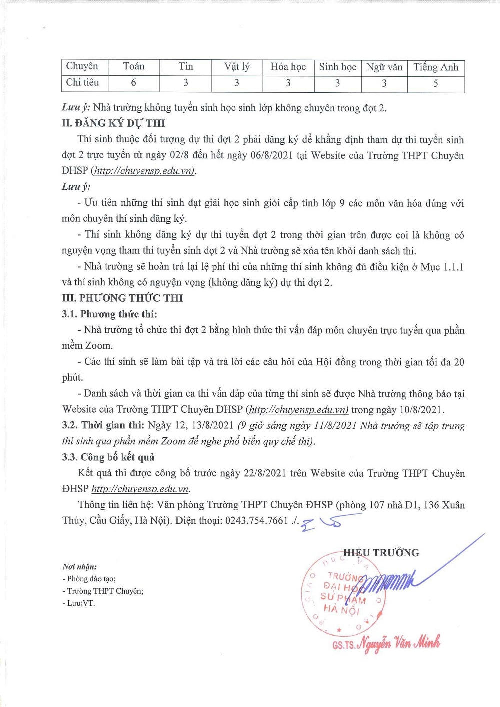 26 chỉ tiêu vào lớp 10 THPT chuyên Sư phạm.