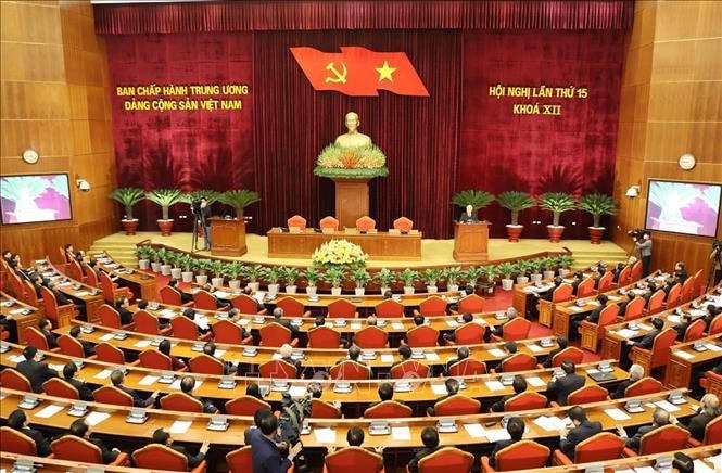 Toàn cảnh phiên bế mạc Hội nghị Trung ương 15 (Khóa XII). Ảnh: TTXVN.