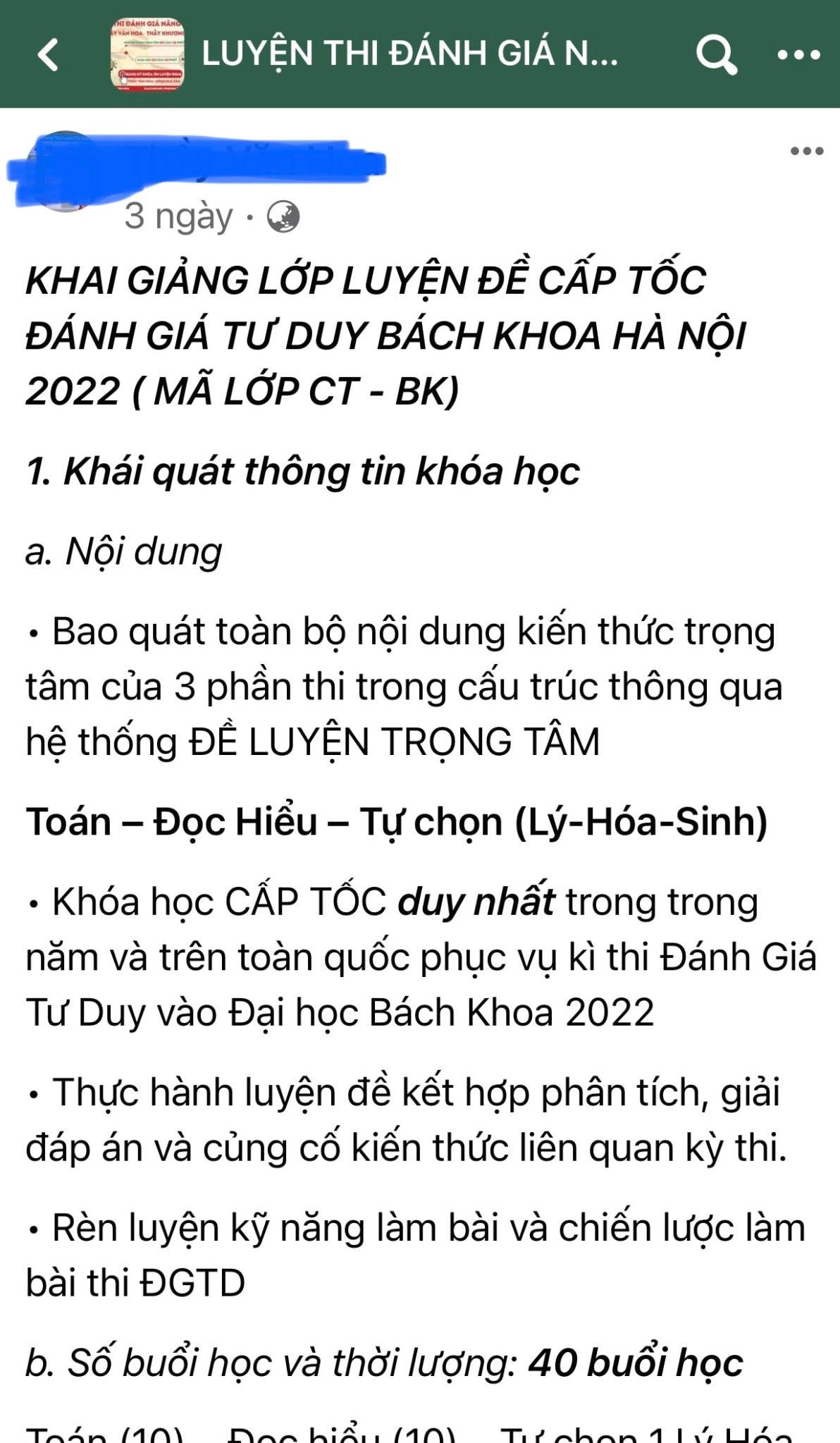 Trên mạng xã hội xuất hiện nhiều khóa luyện thi đánh giá năng lực.