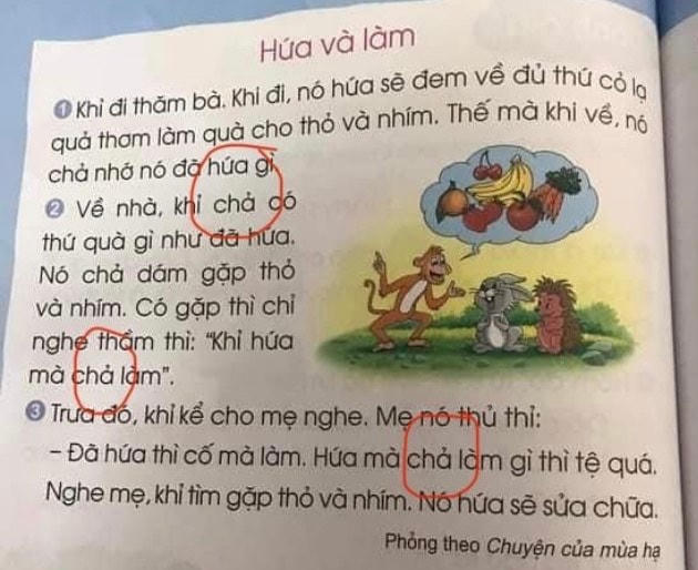 Một bài tập đọc sử dụng từ "chả" trong bộ SGK Cánh diều. (Nguồn: Sưu tầm).