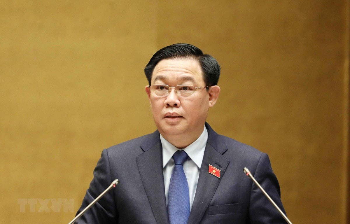 Chủ tịch Quốc hội Vương Đình Huệ phát biểu tại Lễ bế mạc kỳ họp thứ nhất, Quốc hội khóa XV. Ảnh: Phương Hoa/TTXVN.  