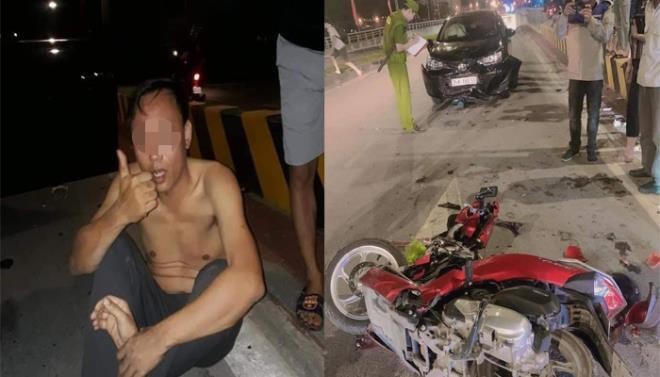 Sau khi gây tai nạn, tài xế V.T.C. còn giơ ngón tay cái khi bị chụp ảnh. (Ảnh: CTV).
