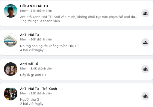 Hàng loạt nhóm "anti-fan" Hải Tú. (Nguồn: Sưu tầm)
