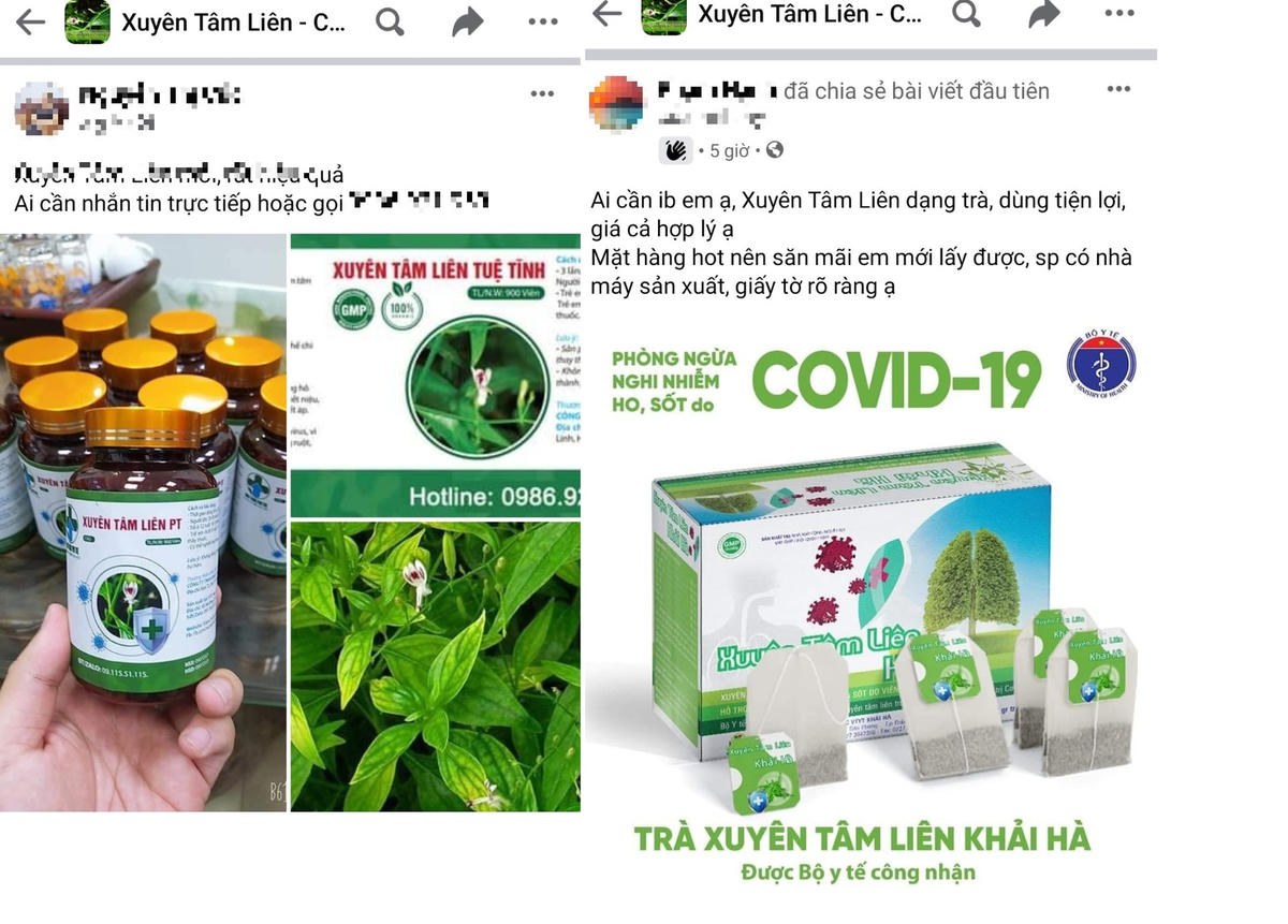 Trên mạng xã hội hiện đang xuất hiện “ma trận” về sản phẩm Xuyên tâm liên điều trị Covid-19.  