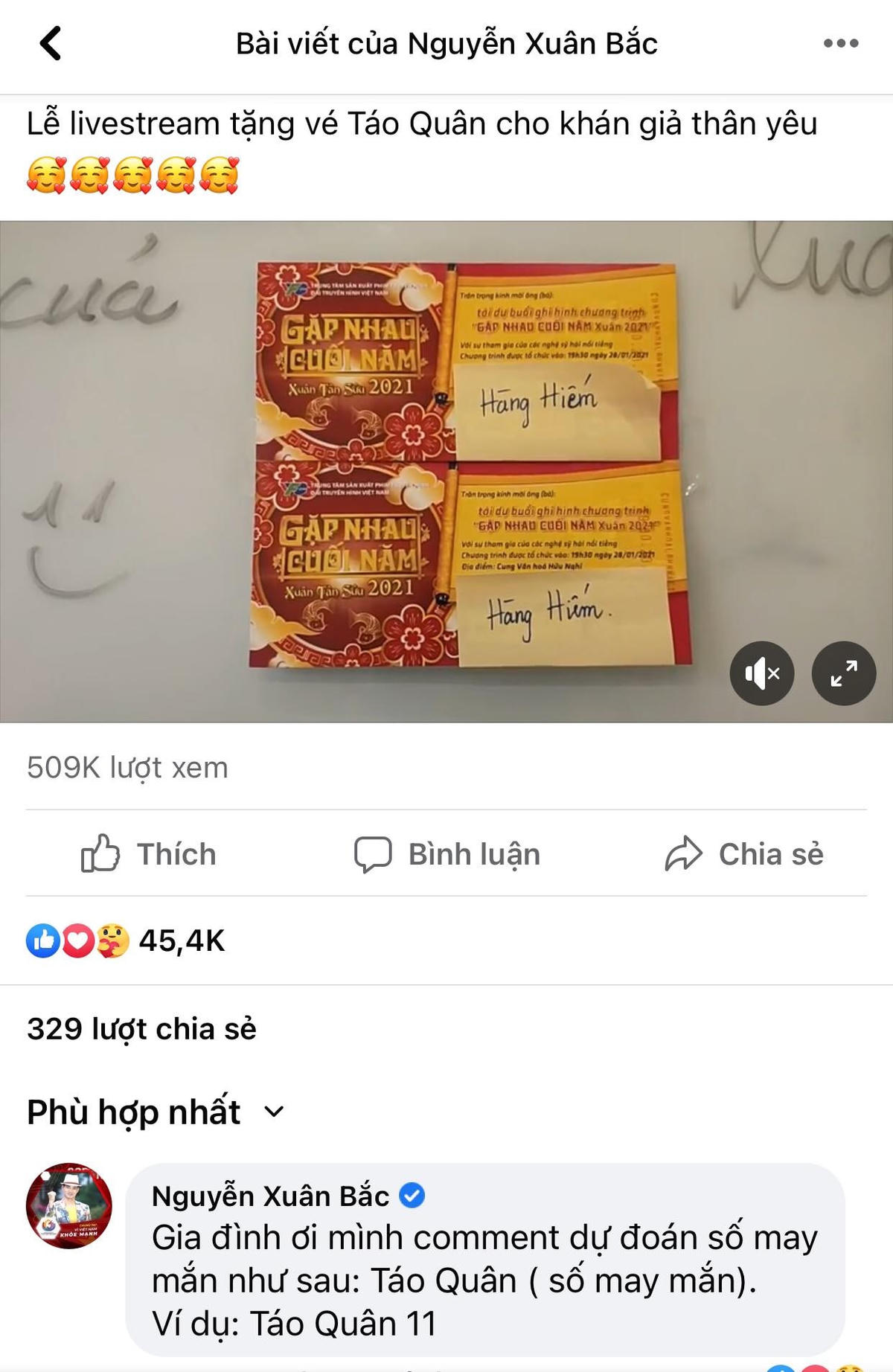 Xuân Bắc tặng cặp vé ‘hàng hiếm’ xem Táo quân 2021 cho người hâm mộ
