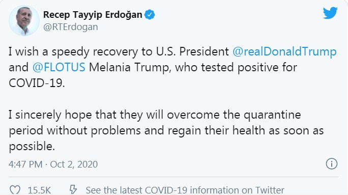 Dòng tweet củaTổng thống Thổ Nhĩ Kỳ Recep Tayyip Erdogan.