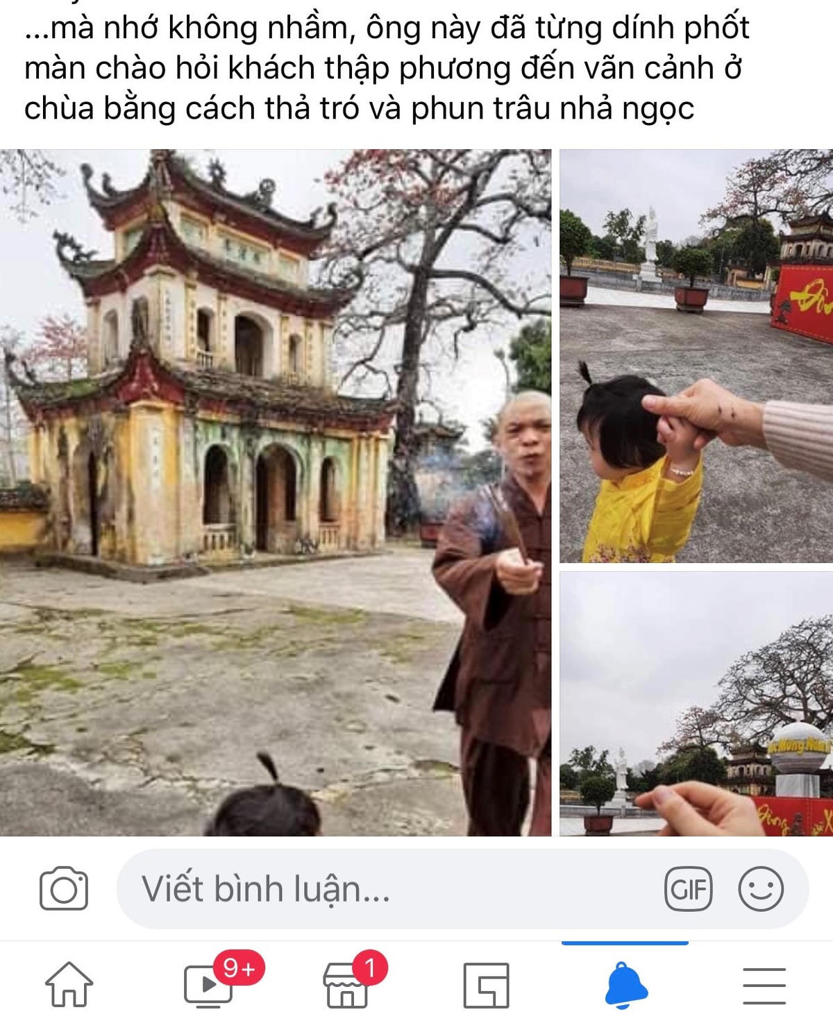 Hình ảnh, thông tin sư trụ trì chùa Hưng Khánh đập nhang vào du khách lan truyền trên mạng xã hội.