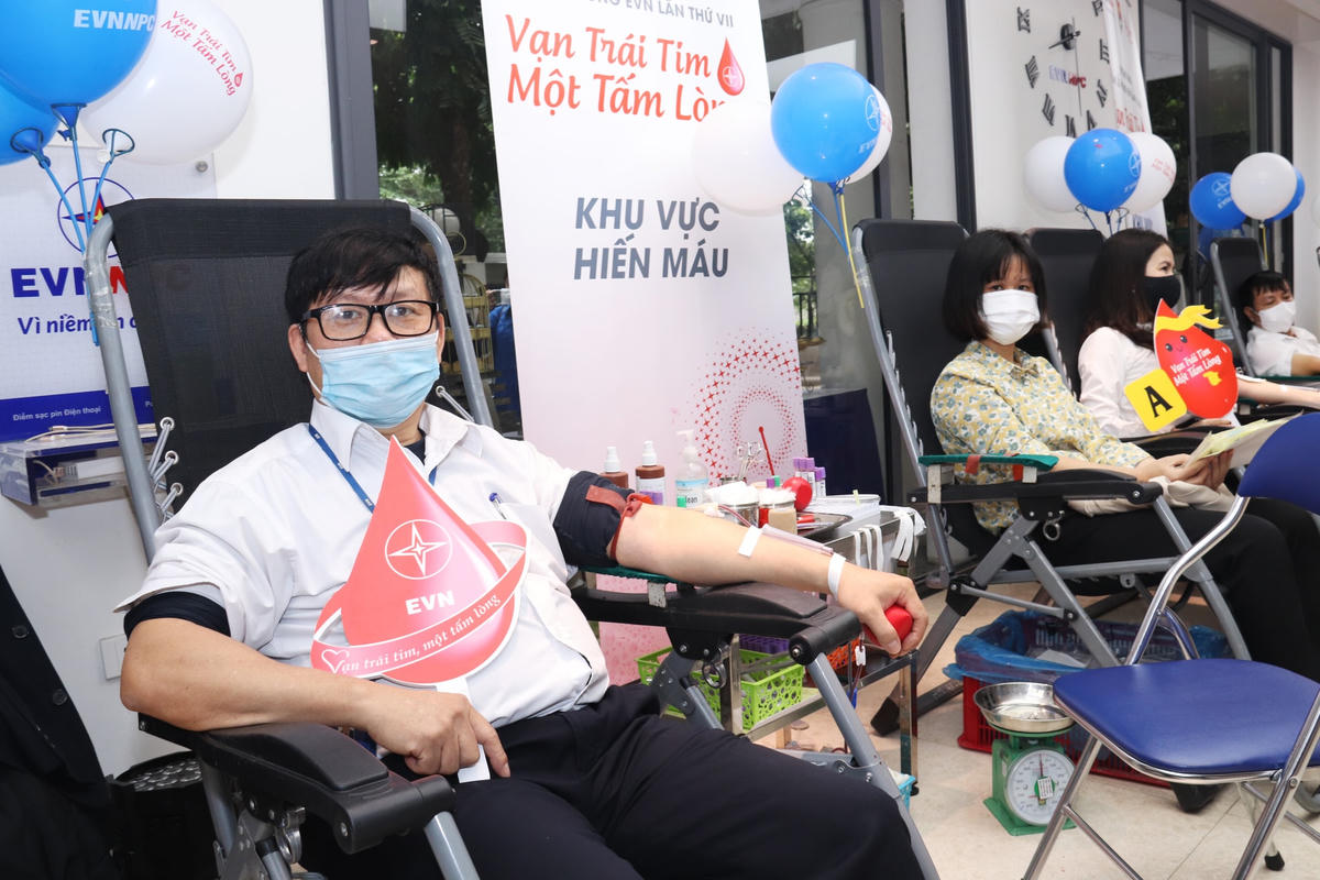 Lãnh đạo các ban chuyên môn Tổng công ty Điện lực miền Bắc tham gia hiến máu