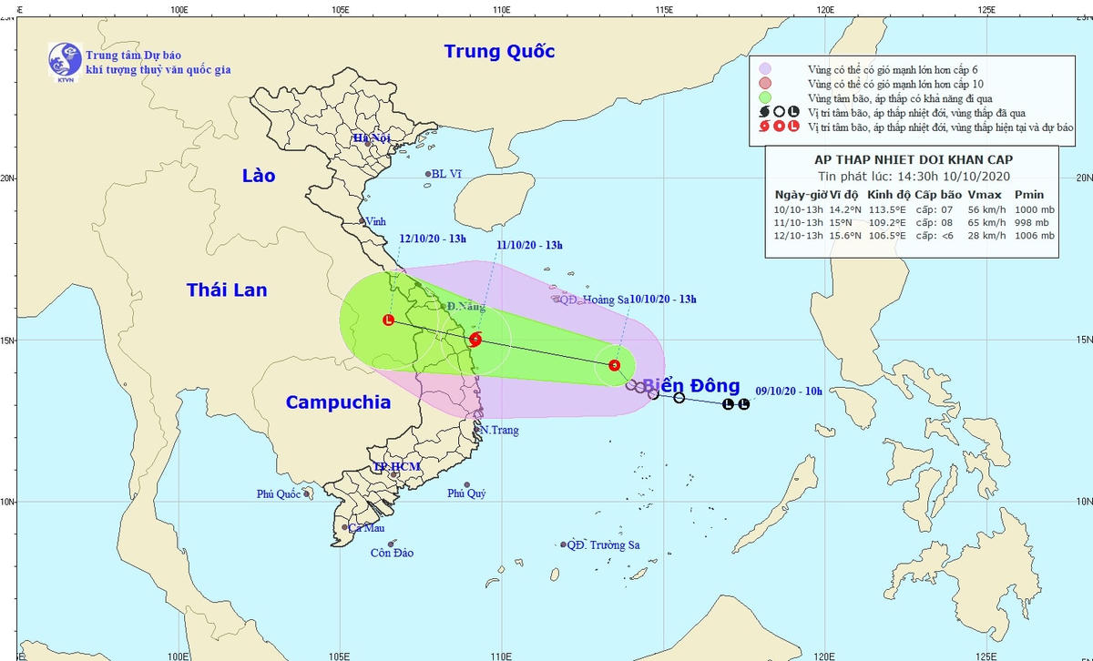 Hướng di chuyển của áp thấp nhiệt đới. Ảnh: nchmf.