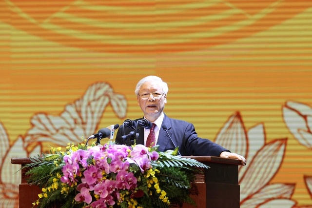 Tổng Bí thư, Chủ tịch nước Nguyễn Phú Trọng phát biểu tại Lễ kỷ niệm. Ảnh: Dân trí.