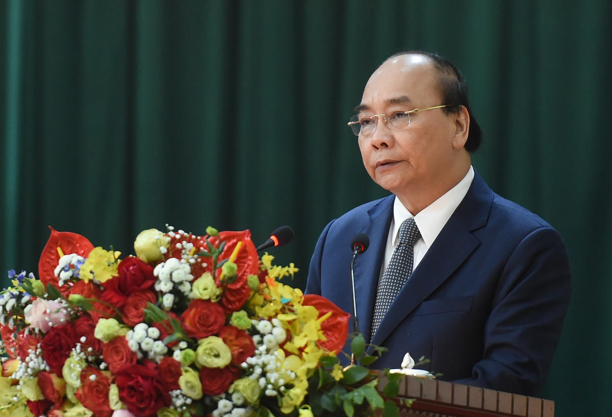 Thủ tướng Nguyễn Xuân Phúc phát biểu tại buổi thăm, làm việc. Ảnh: VGP.