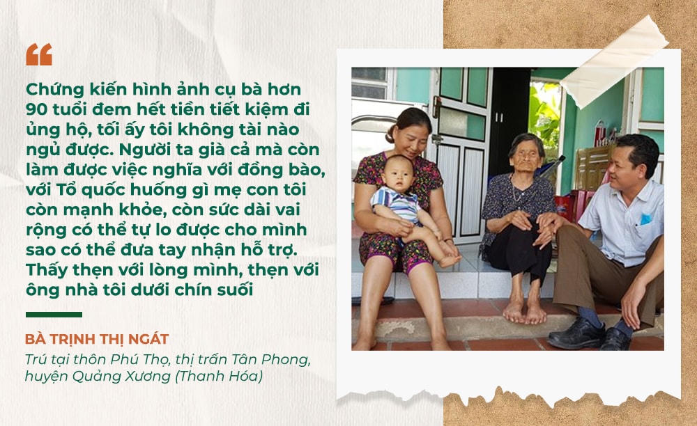 Cán bộ MTTQ thị trấn Tân Phong thăm gia đình bà Trịnh Thị Ngát.
