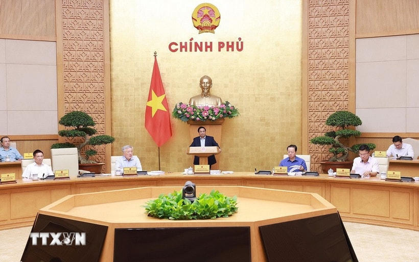 Thủ tướng Phạm Minh Chính chủ trì Phiên họp Chính phủ thường kỳ tháng 8/2025. (Ảnh: Dương Giang/TTXVN)