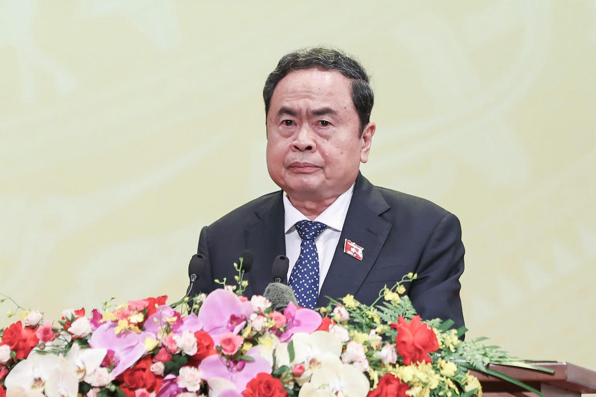 Chủ tịch Quốc hội Trần Thanh Mẫn phát biểu tại cuộc gặp mặt (Ảnh: Quang Vinh)
