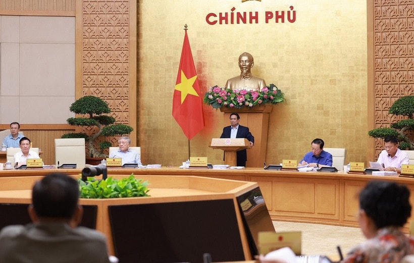 Thủ tướng Phạm Minh Chính chủ trì Phiên họp Chính phủ thường kỳ tháng 8 năm 2025. (Ảnh: Dương Giang/TTXVN)