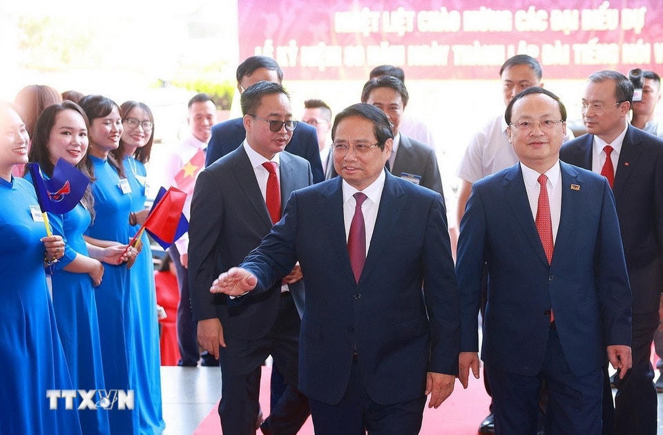 Thủ tướng Phạm Minh Chính đến dự Lễ kỷ niệm 80 năm Ngày thành lập Đài Tiếng nói Việt Nam. (Ảnh: Dương Giang/TTXVN)